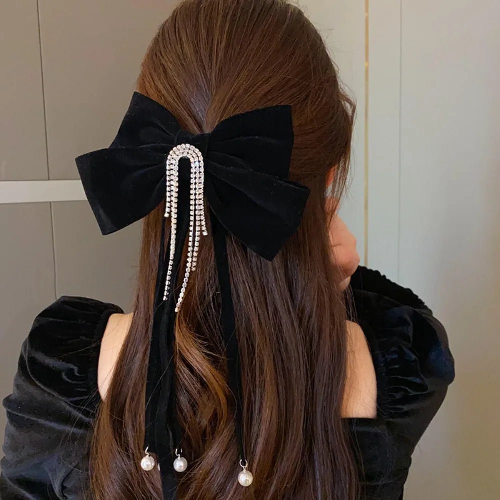 New Year Red Velvet Bow Hair Clip Spring Clip Korean Extra Large Tassels Bowknot Hairpins Women's Elegant Headwear Headdress - PratSN