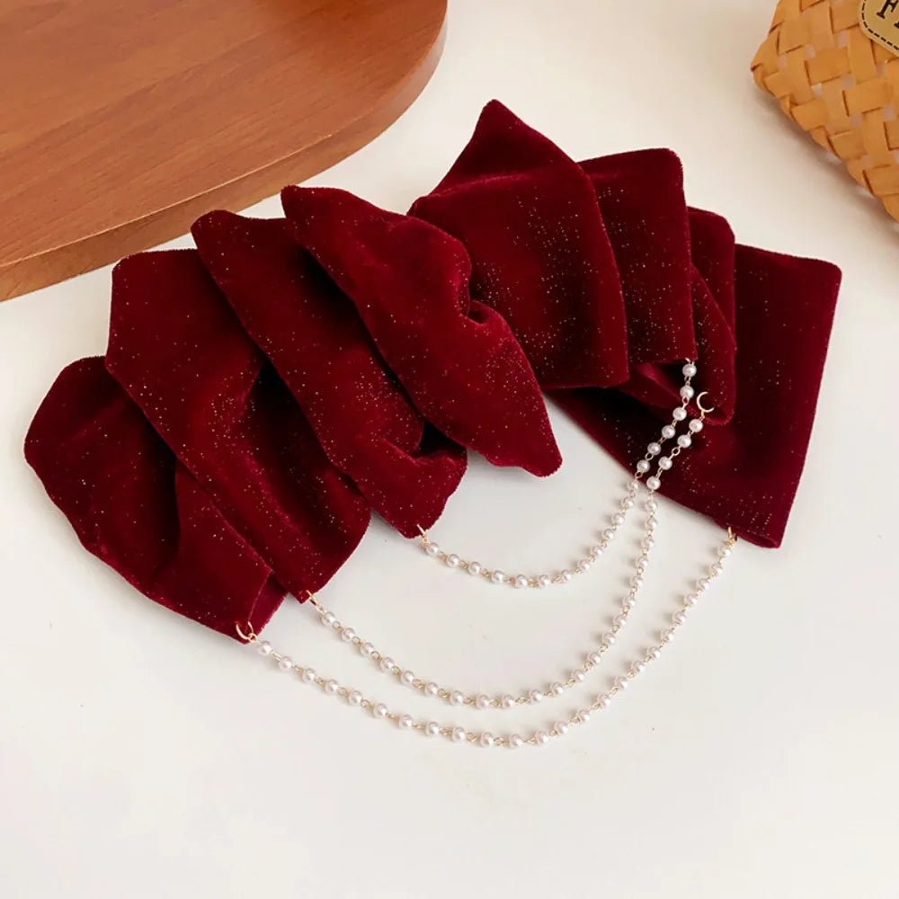 New Year Red Velvet Bow Hair Clip Spring Clip Korean Extra Large Tassels Bowknot Hairpins Women's Elegant Headwear Headdress - PratSN