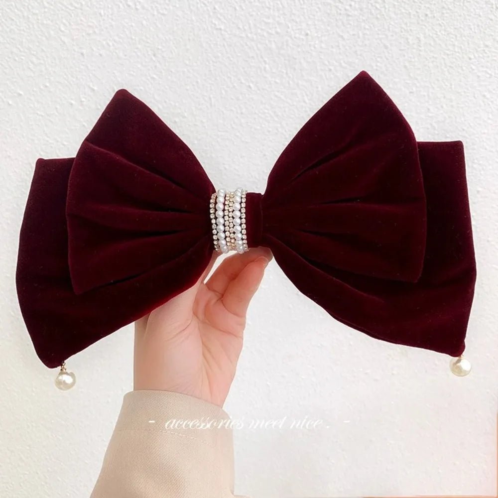 New Year Red Velvet Bow Hair Clip Spring Clip Korean Extra Large Tassels Bowknot Hairpins Women's Elegant Headwear Headdress - PratSN