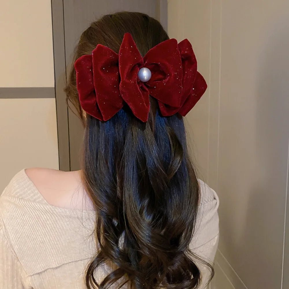 New Year Red Velvet Bow Hair Clip Spring Clip Korean Extra Large Tassels Bowknot Hairpins Women's Elegant Headwear Headdress - PratSN