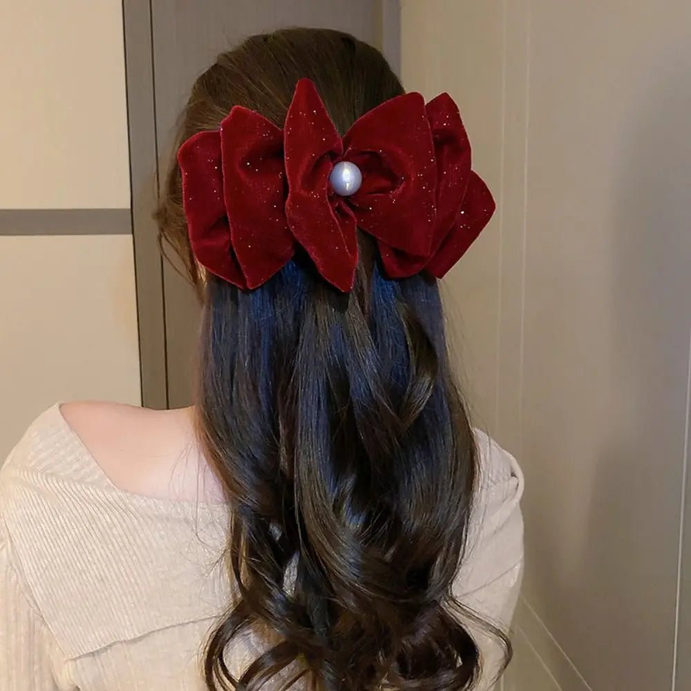 New Year Red Velvet Bow Hair Clip Spring Clip Korean Extra Large Tassels Bowknot Hairpins Women's Elegant Headwear Headdress - PratSN