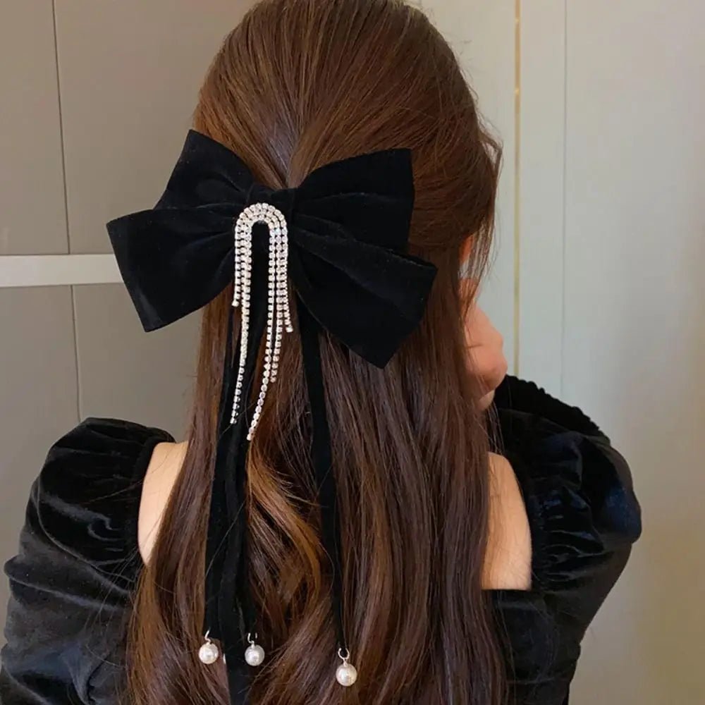 New Year Red Velvet Bow Hair Clip Spring Clip Korean Extra Large Tassels Bowknot Hairpins Women's Elegant Headwear Headdress - PratSN
