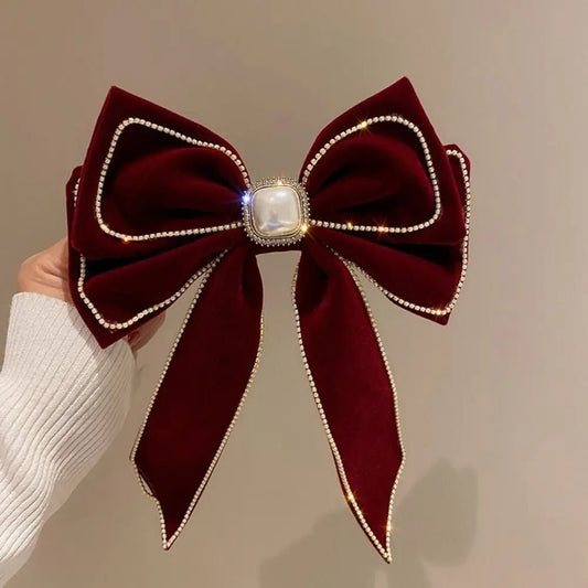 New Year Red Velvet Bow Hair Clip Spring Clip Korean Extra Large Tassels Bowknot Hairpins Women's Elegant Headwear Headdress - PratSN