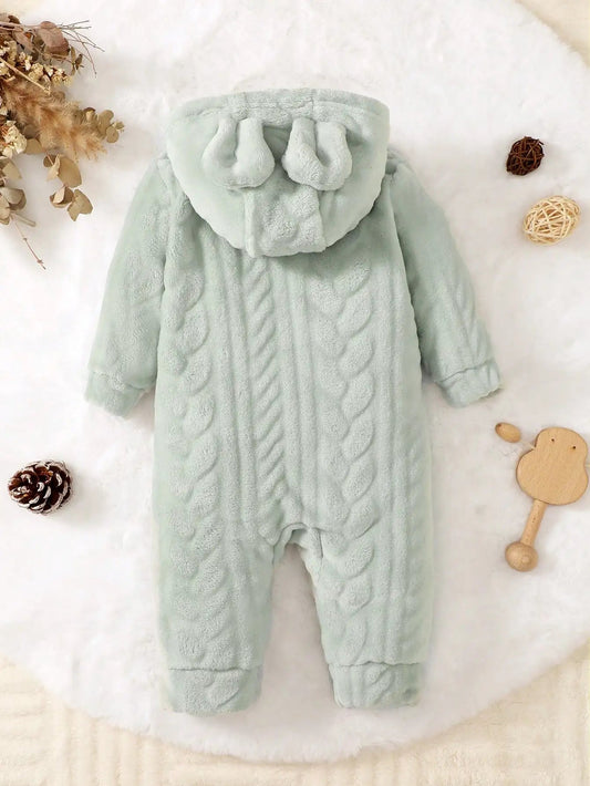 Newborn Baby Boy Autumn and winter Plush Jumpsuit Hooded Long sleeved Zipper Jumpsuit suitable for Male babies aged 0 - 18 Months - PratSN