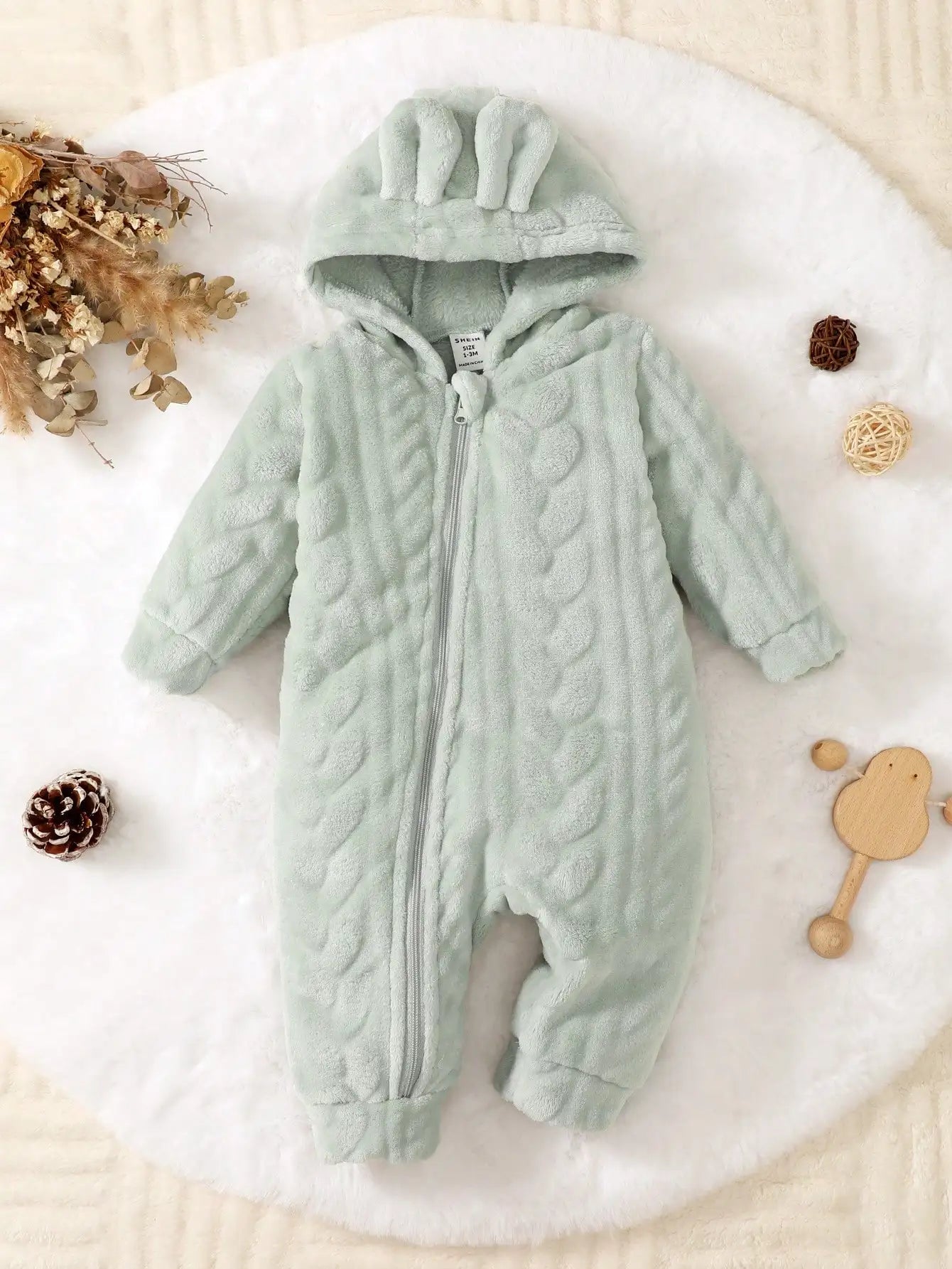 Newborn Baby Boy Autumn and winter Plush Jumpsuit Hooded Long sleeved Zipper Jumpsuit suitable for Male babies aged 0 - 18 Months - PratSN