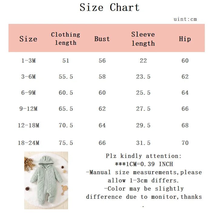 Newborn Baby Boy Autumn and winter Plush Jumpsuit Hooded Long sleeved Zipper Jumpsuit suitable for Male babies aged 0 - 18 Months - PratSN