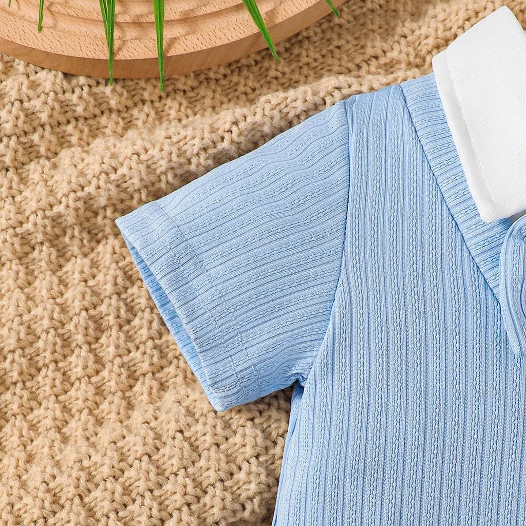 Newborn Baby Boy Romper Short Sleeved with Bear Pattern Summer Daily Wear Clothing Gentleman Jumpsuit for Toddlers 1 - 18Months - PratSN