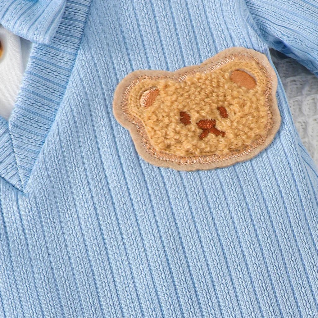 Newborn Baby Boy Romper Short Sleeved with Bear Pattern Summer Daily Wear Clothing Gentleman Jumpsuit for Toddlers 1 - 18Months - PratSN