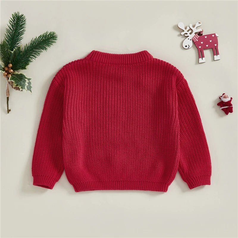 Newborn Baby Boys Girls Christmas Sweaters Long Sleeve Heart Shaped Candy Letter Embroidery Knit Pullovers Infant Jumper Tops - PratSN