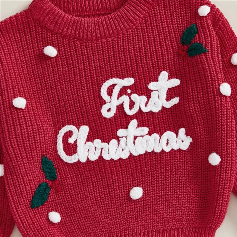 Newborn Baby Boys Girls Christmas Sweaters Long Sleeve Heart Shaped Candy Letter Embroidery Knit Pullovers Infant Jumper Tops - PratSN