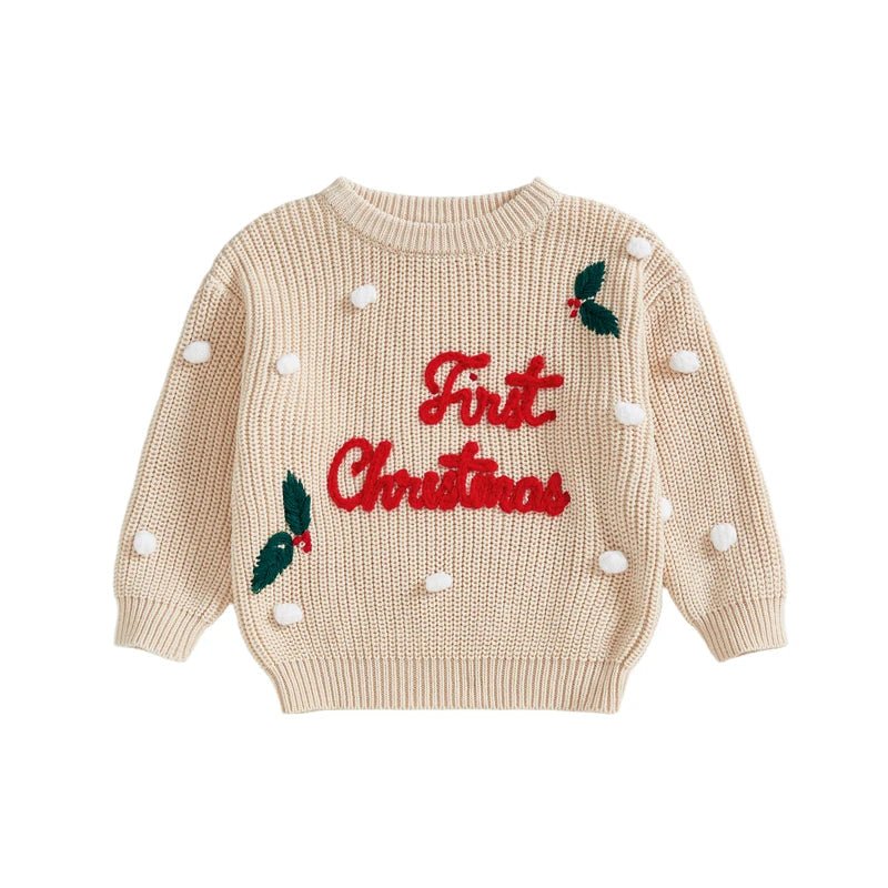 Newborn Baby Boys Girls Christmas Sweaters Long Sleeve Heart Shaped Candy Letter Embroidery Knit Pullovers Infant Jumper Tops - PratSN