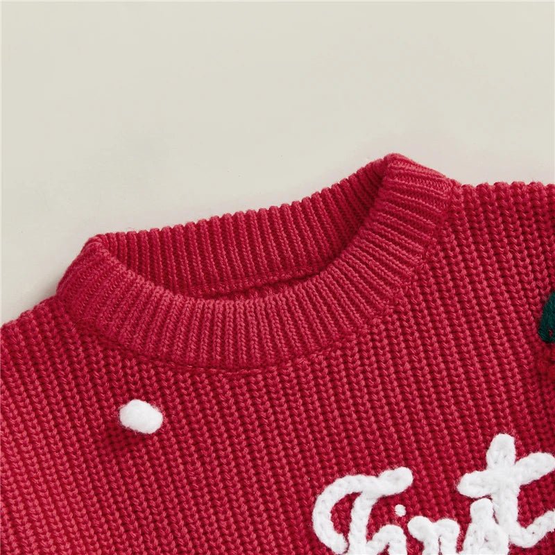 Newborn Baby Boys Girls Christmas Sweaters Long Sleeve Heart Shaped Candy Letter Embroidery Knit Pullovers Infant Jumper Tops - PratSN