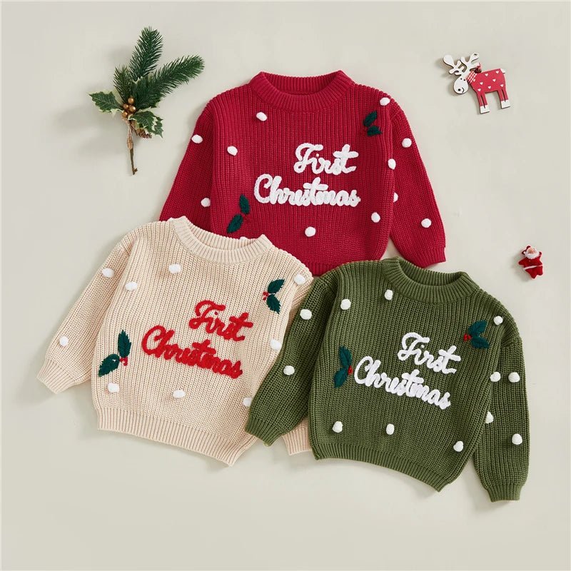 Newborn Baby Boys Girls Christmas Sweaters Long Sleeve Heart Shaped Candy Letter Embroidery Knit Pullovers Infant Jumper Tops - PratSN