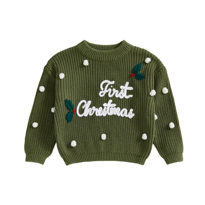 Newborn Baby Boys Girls Christmas Sweaters Long Sleeve Heart Shaped Candy Letter Embroidery Knit Pullovers Infant Jumper Tops - PratSN