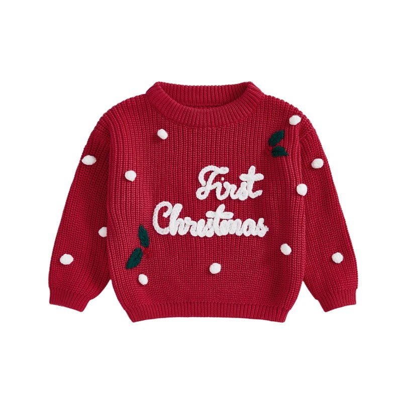 Newborn Baby Boys Girls Christmas Sweaters Long Sleeve Heart Shaped Candy Letter Embroidery Knit Pullovers Infant Jumper Tops - PratSN