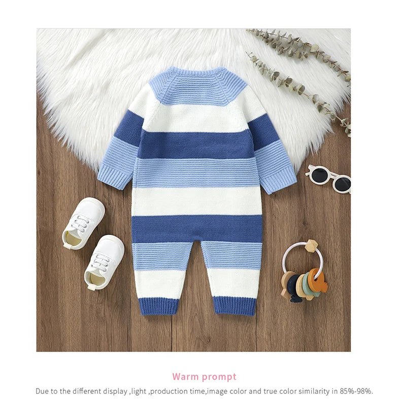 Newborn Baby Romper Knitted Girl Kid Clothing Long Sleeve Autumn 0 - 18M Overalls Infant Jumpsuit Fashion Striped Toddler Playsuit - PratSN