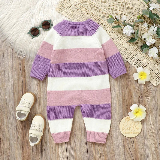 Newborn Baby Romper Knitted Girl Kid Clothing Long Sleeve Autumn 0 - 18M Overalls Infant Jumpsuit Fashion Striped Toddler Playsuit - PratSN
