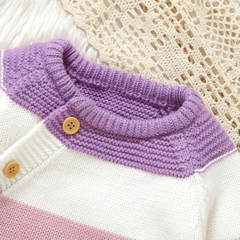 Newborn Baby Romper Knitted Girl Kid Clothing Long Sleeve Autumn 0 - 18M Overalls Infant Jumpsuit Fashion Striped Toddler Playsuit - PratSN
