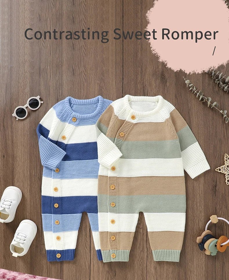 Newborn Baby Romper Knitted Girl Kid Clothing Long Sleeve Autumn 0 - 18M Overalls Infant Jumpsuit Fashion Striped Toddler Playsuit - PratSN