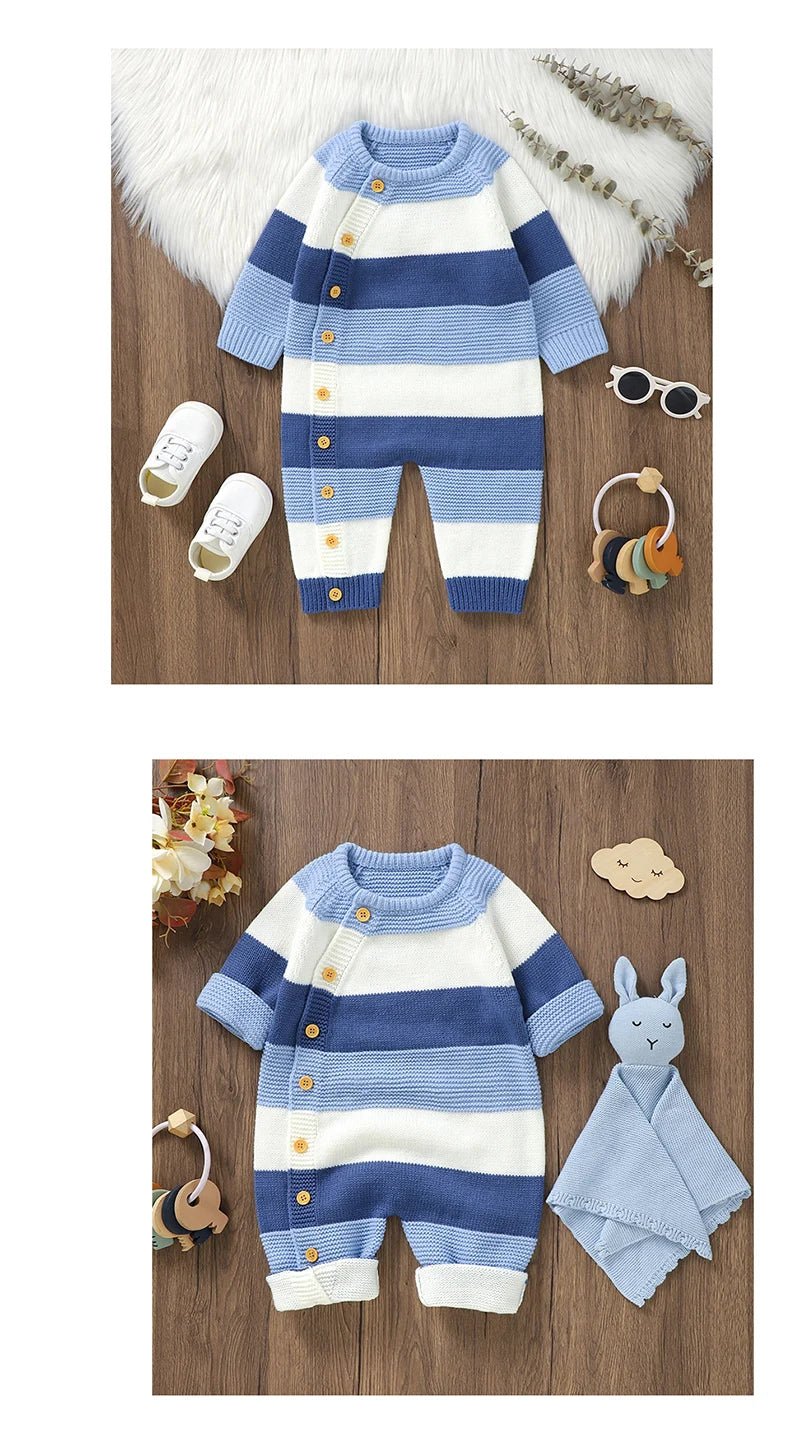 Newborn Baby Romper Knitted Girl Kid Clothing Long Sleeve Autumn 0 - 18M Overalls Infant Jumpsuit Fashion Striped Toddler Playsuit - PratSN