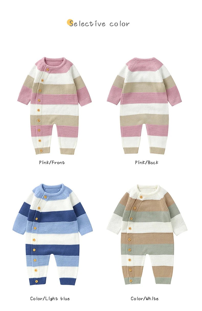 Newborn Baby Romper Knitted Girl Kid Clothing Long Sleeve Autumn 0 - 18M Overalls Infant Jumpsuit Fashion Striped Toddler Playsuit - PratSN