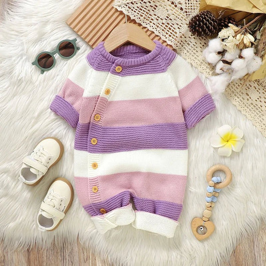 Newborn Baby Romper Knitted Girl Kid Clothing Long Sleeve Autumn 0 - 18M Overalls Infant Jumpsuit Fashion Striped Toddler Playsuit - PratSN