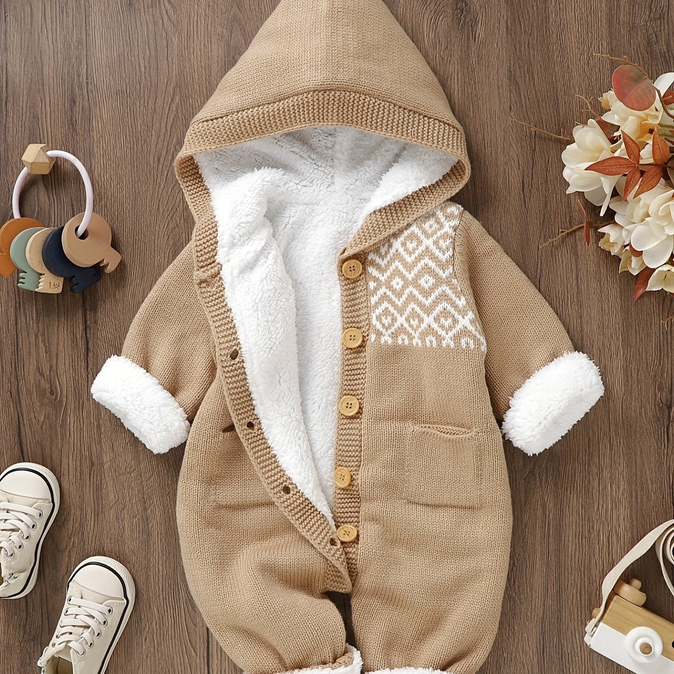Newborn Boys And Girls Knitted Jumpsuit With Long Sleeve Hooded Pants Jumpsuit - PratSN