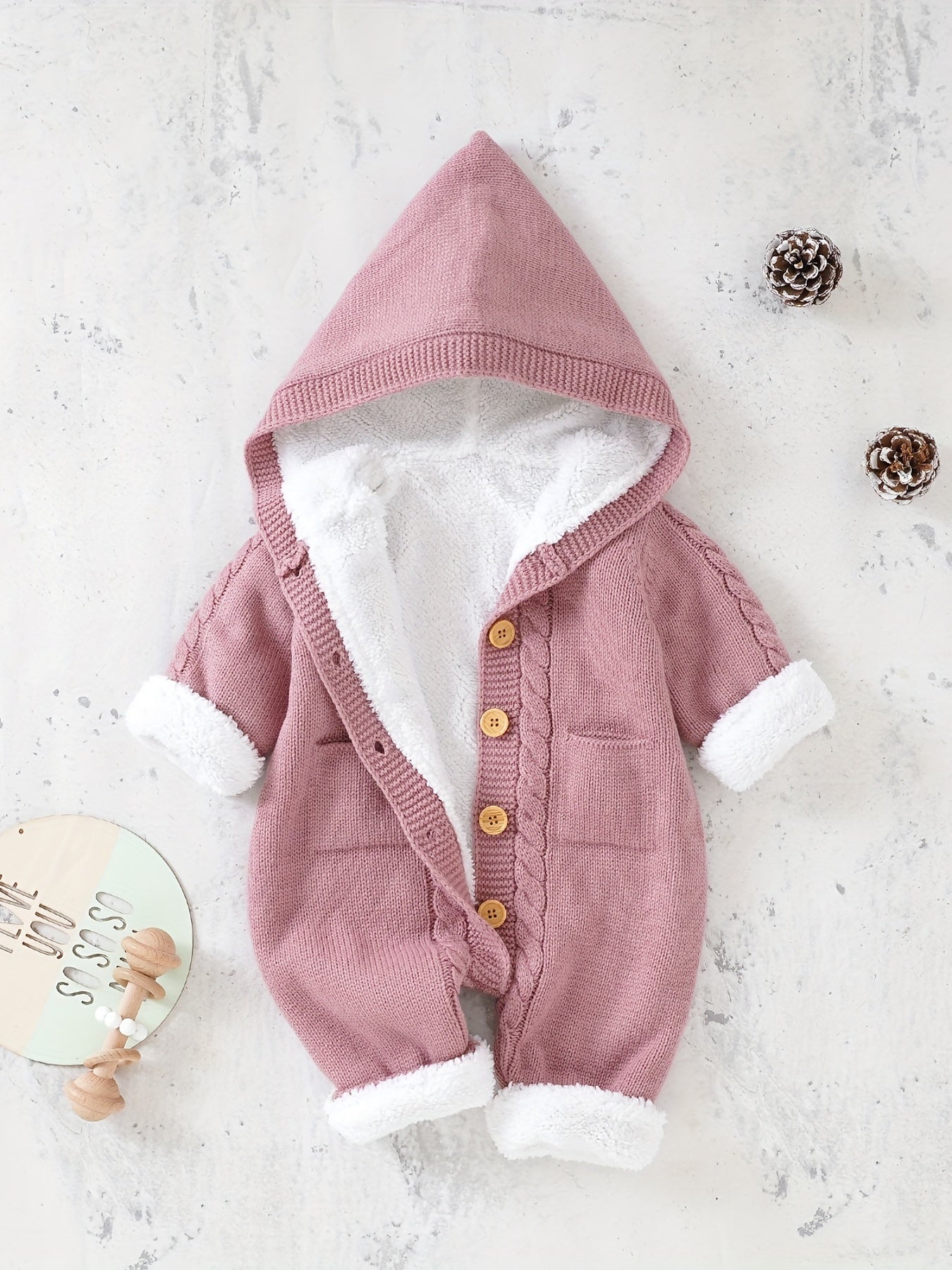 Newborn Boys And Girls Knitted Jumpsuit With Long Sleeve Hooded Pants Jumpsuit - PratSN