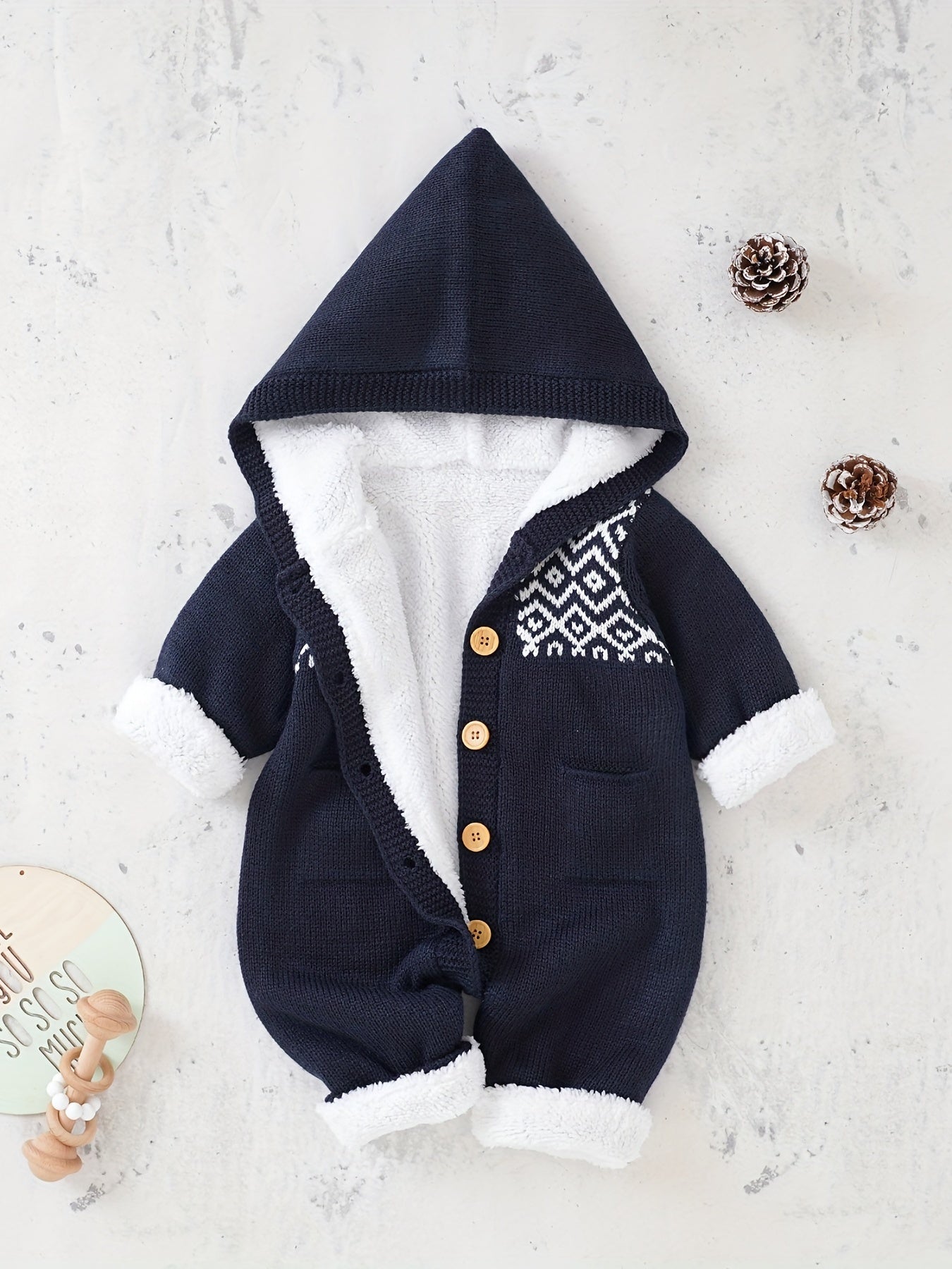 Newborn Boys And Girls Knitted Jumpsuit With Long Sleeve Hooded Pants Jumpsuit - PratSN
