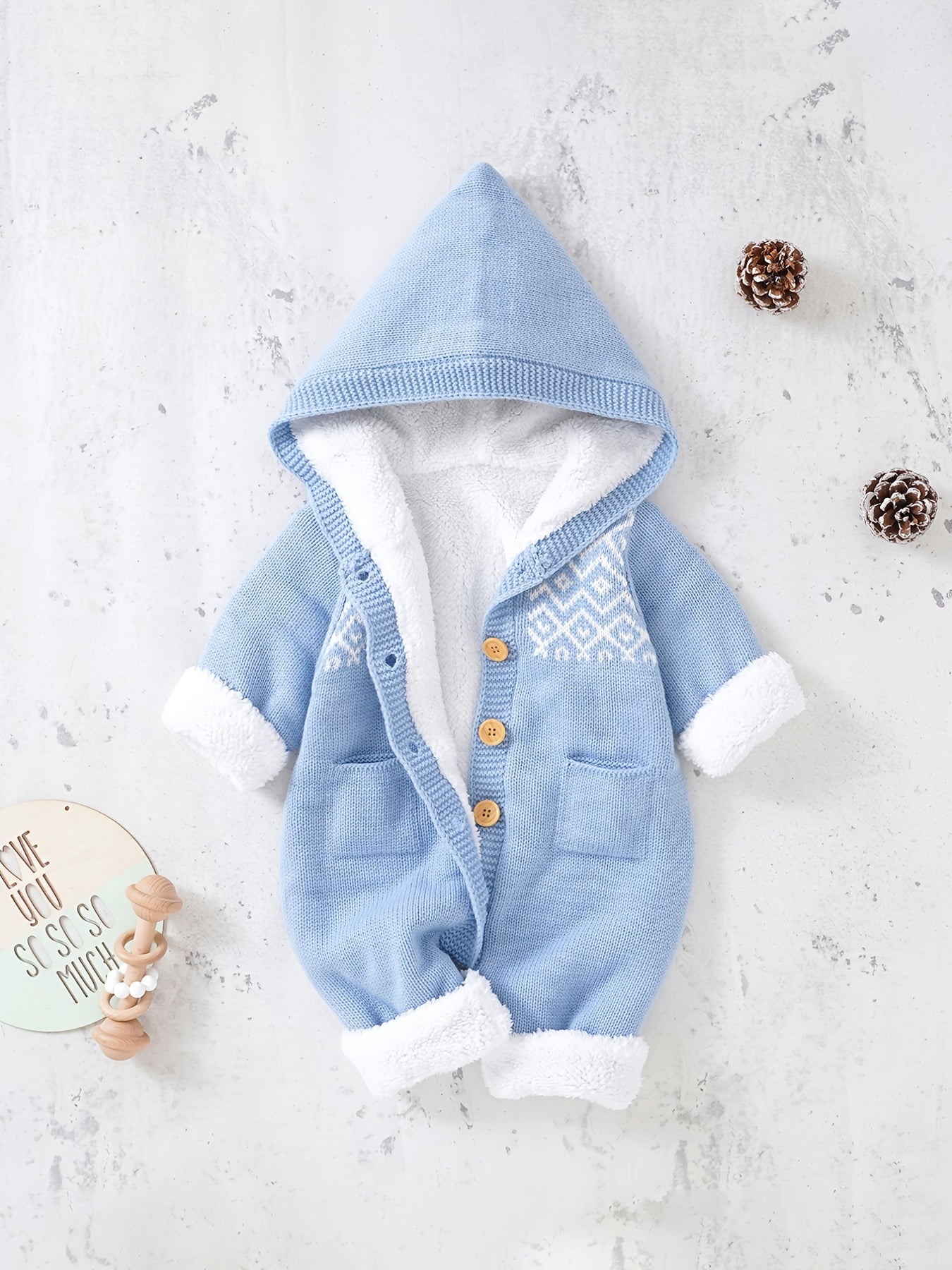 Newborn Boys And Girls Knitted Jumpsuit With Long Sleeve Hooded Pants Jumpsuit - PratSN