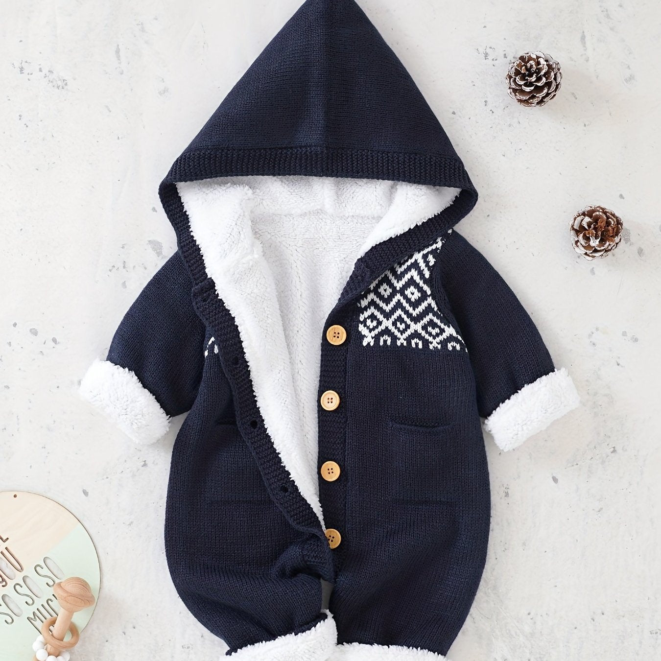 Newborn Boys And Girls Knitted Jumpsuit With Long Sleeve Hooded Pants Jumpsuit - PratSN