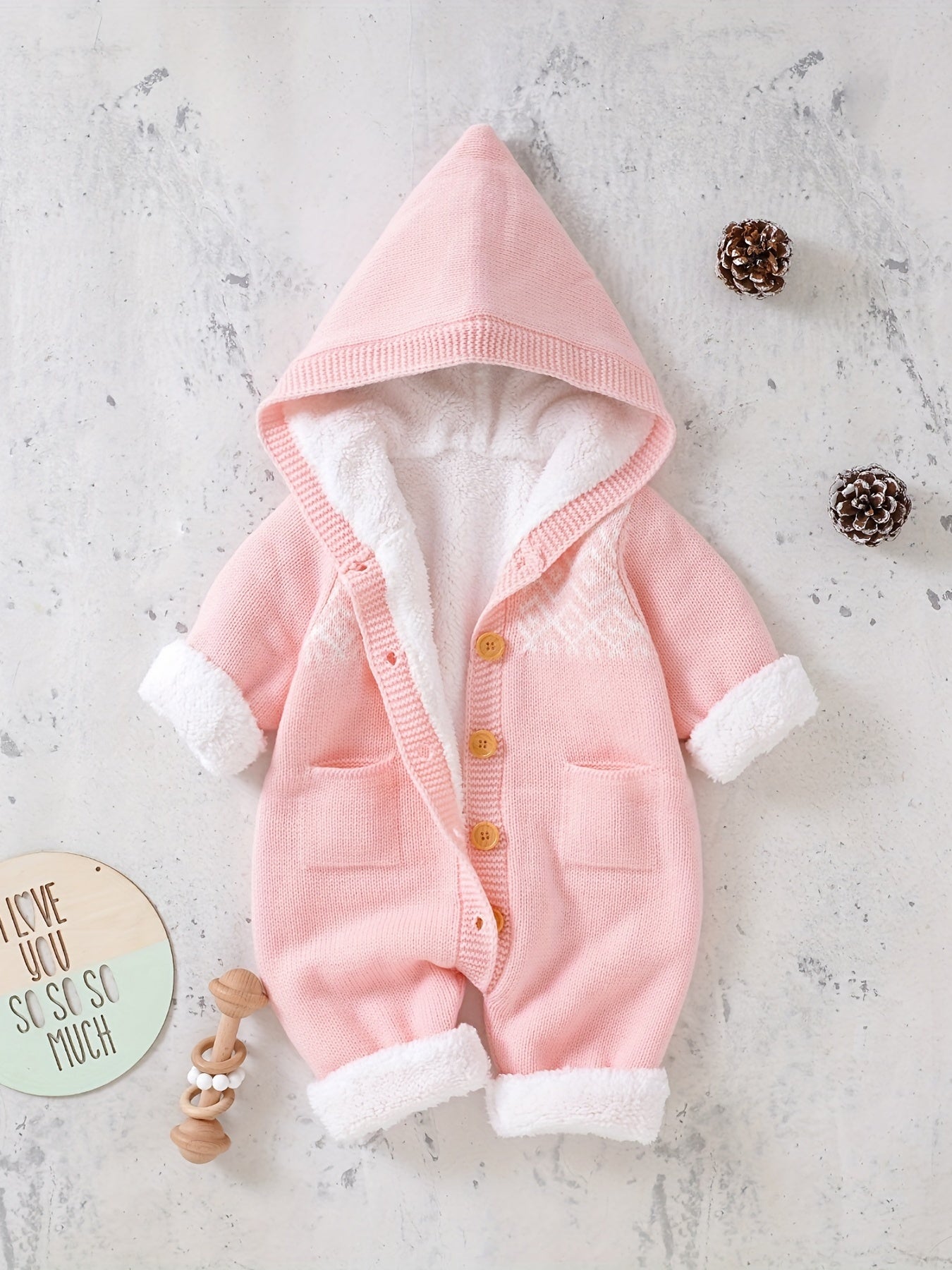 Newborn Boys And Girls Knitted Jumpsuit With Long Sleeve Hooded Pants Jumpsuit - PratSN