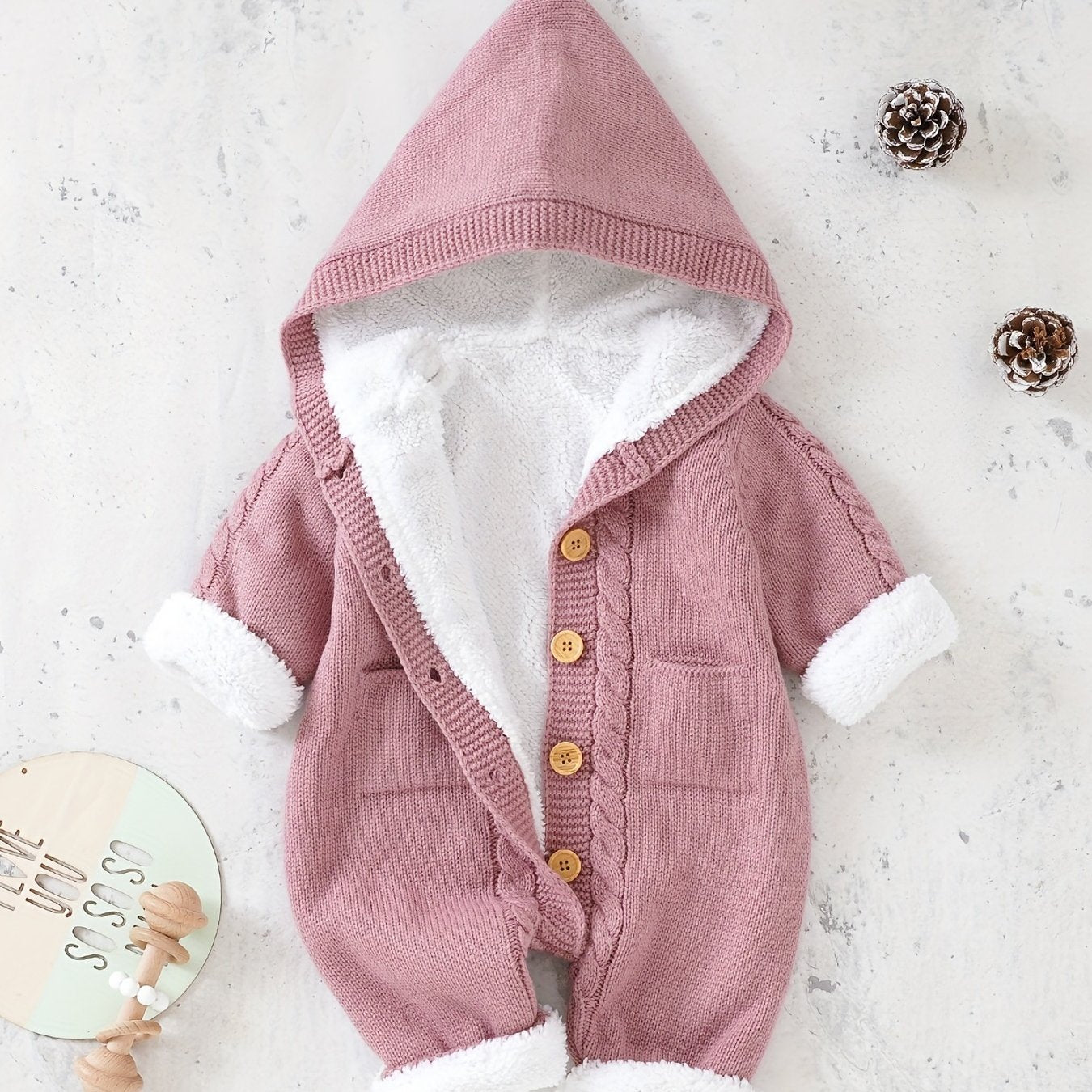 Newborn Boys And Girls Knitted Jumpsuit With Long Sleeve Hooded Pants Jumpsuit - PratSN
