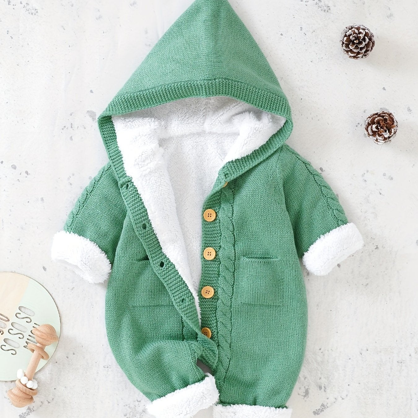 Newborn Boys And Girls Knitted Jumpsuit With Long Sleeve Hooded Pants Jumpsuit - PratSN