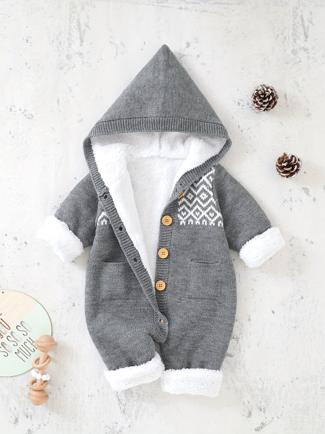 Newborn Boys And Girls Knitted Jumpsuit With Long Sleeve Hooded Pants Jumpsuit - PratSN
