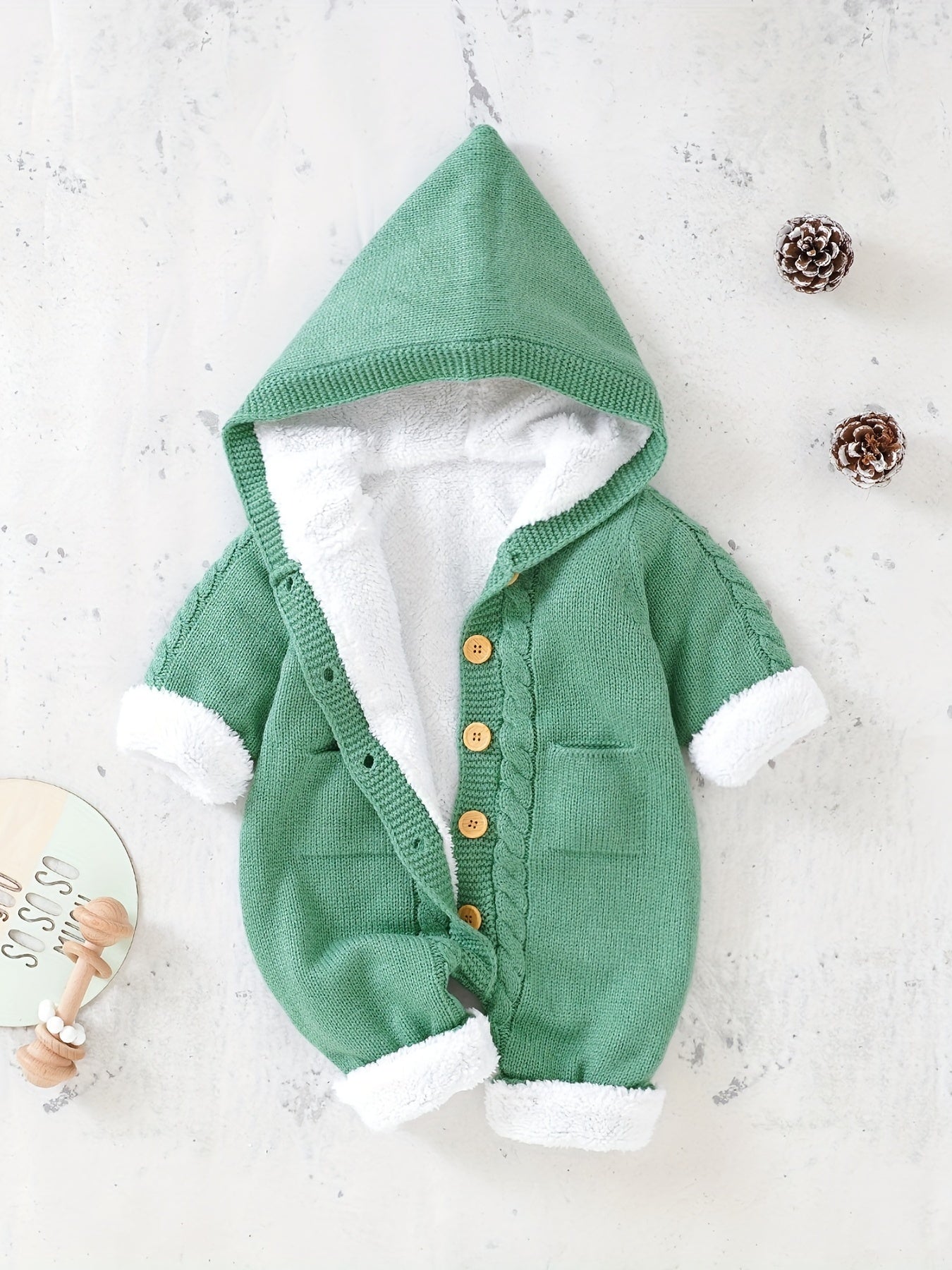 Newborn Boys And Girls Knitted Jumpsuit With Long Sleeve Hooded Pants Jumpsuit - PratSN