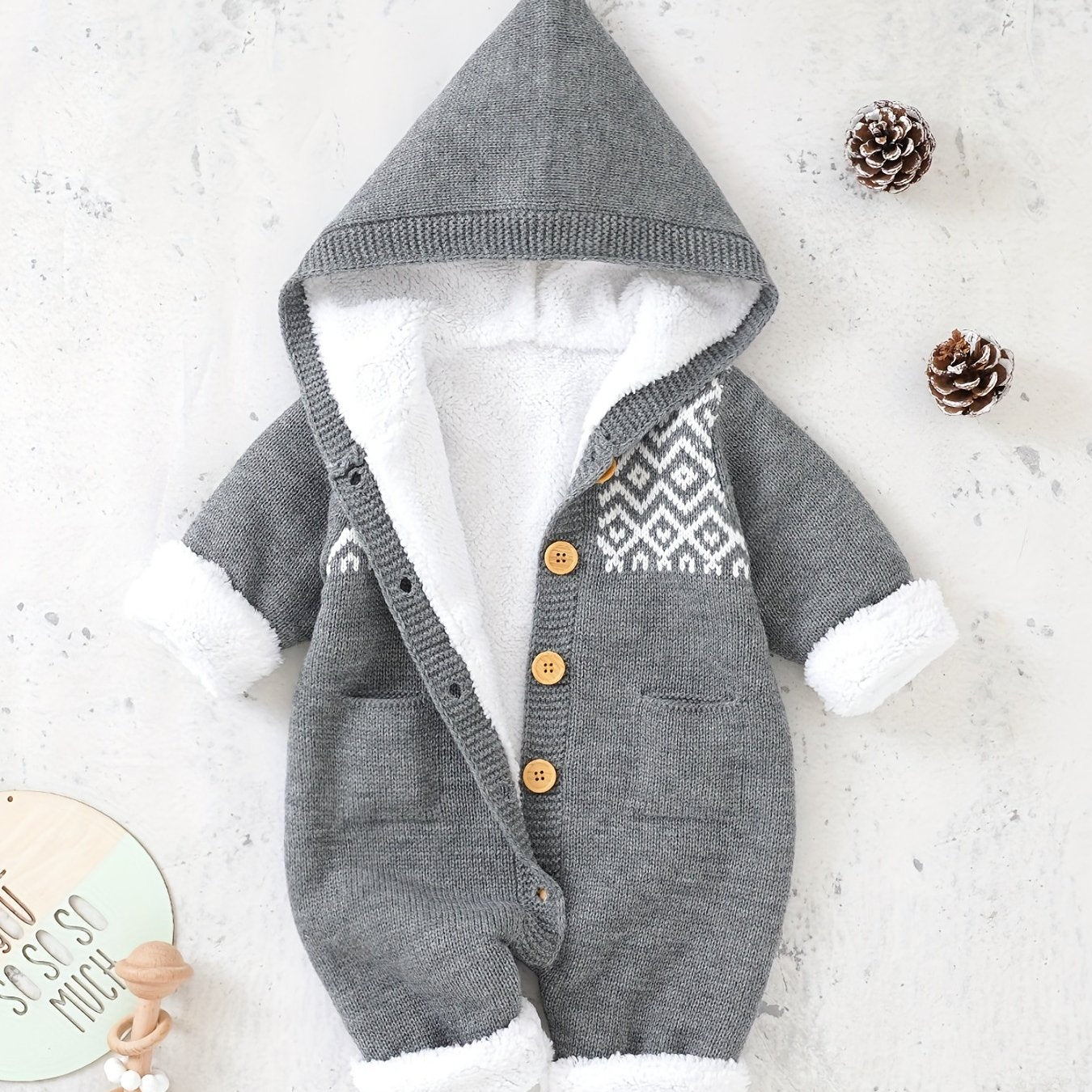 Newborn Boys And Girls Knitted Jumpsuit With Long Sleeve Hooded Pants Jumpsuit - PratSN