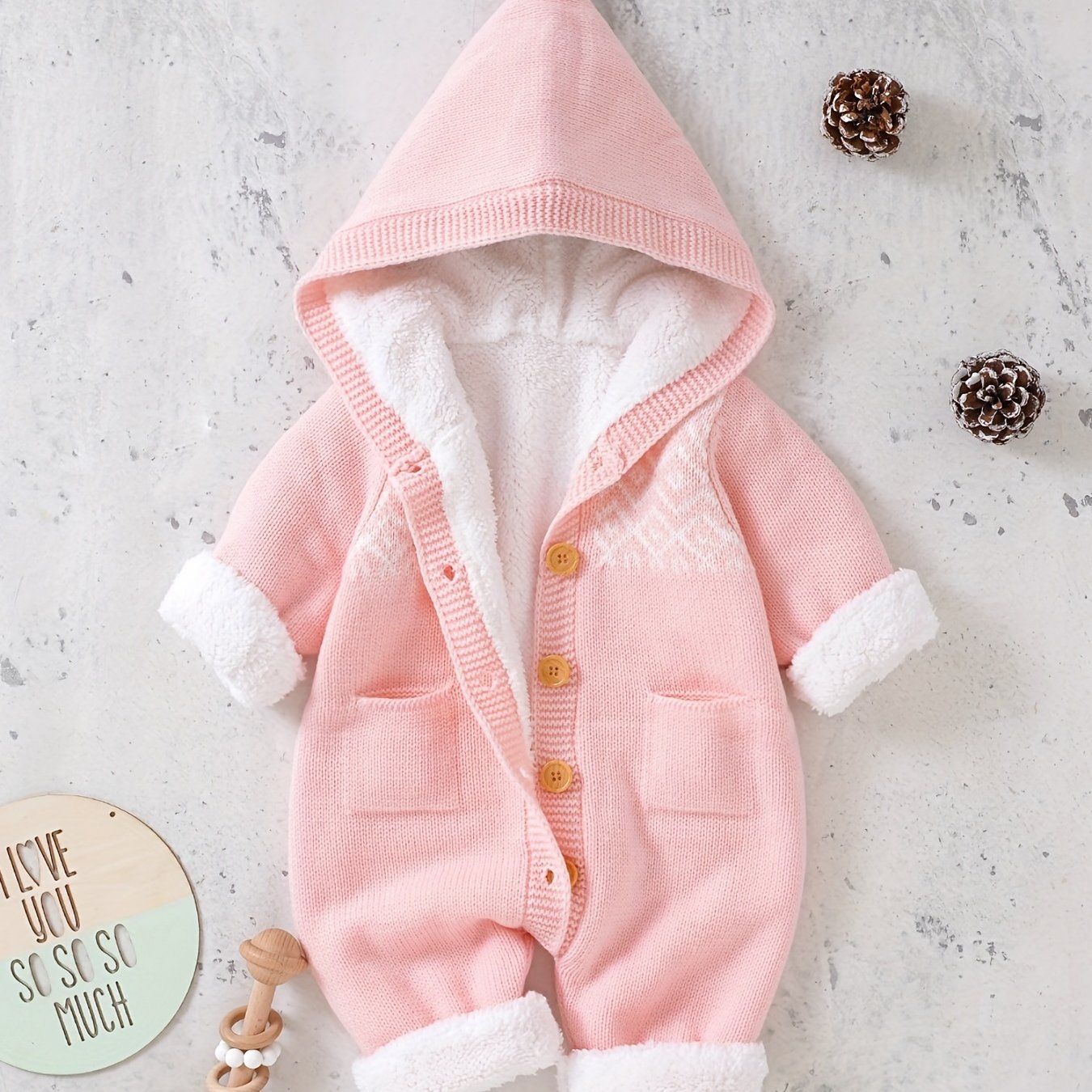 Newborn Boys And Girls Knitted Jumpsuit With Long Sleeve Hooded Pants Jumpsuit - PratSN