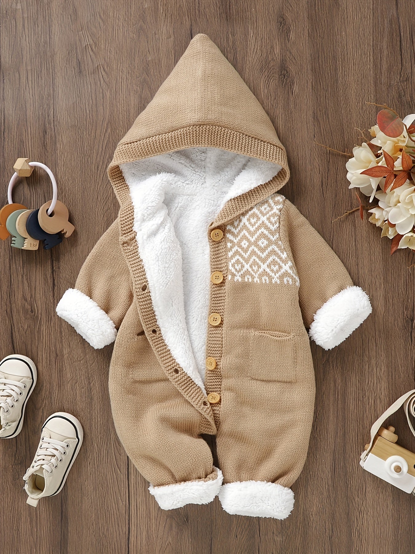 Newborn Boys And Girls Knitted Jumpsuit With Long Sleeve Hooded Pants Jumpsuit - PratSN