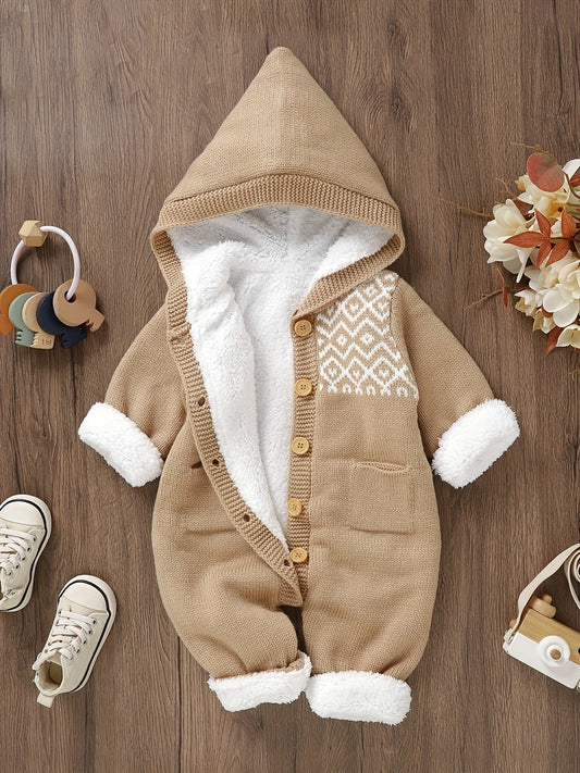 Newborn Boys And Girls Knitted Jumpsuit With Long Sleeve Hooded Pants Jumpsuit - PratSN