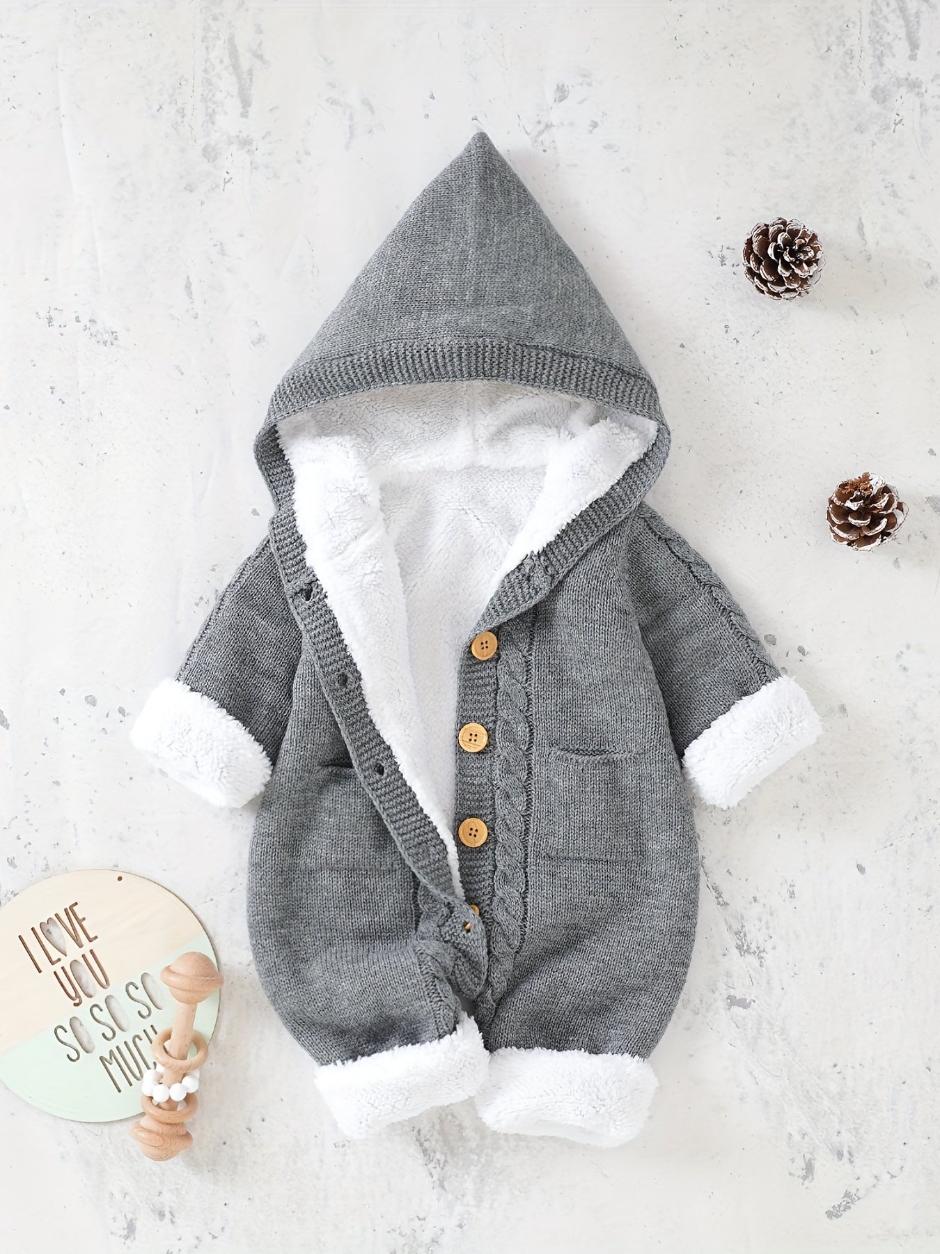 Newborn Boys And Girls Knitted Jumpsuit With Long Sleeve Hooded Pants Jumpsuit - PratSN