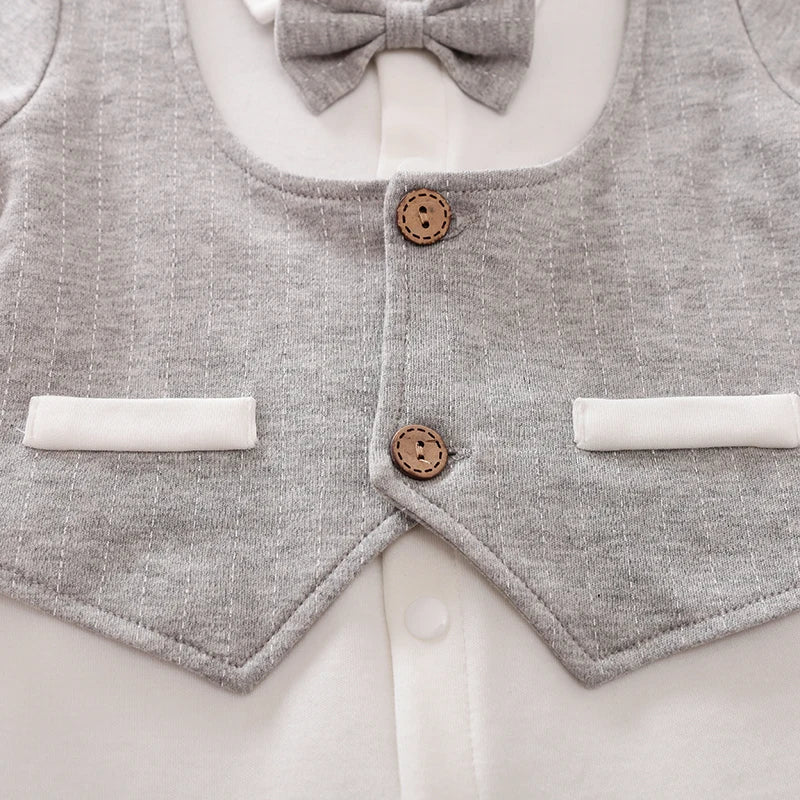 Newborn Clothes Spring And Autumn 0 - 18m Gentleman Style Handsome Formal Dress Party Cotton Comfortable Long Sleeved BabyJumpsuit - PratSN