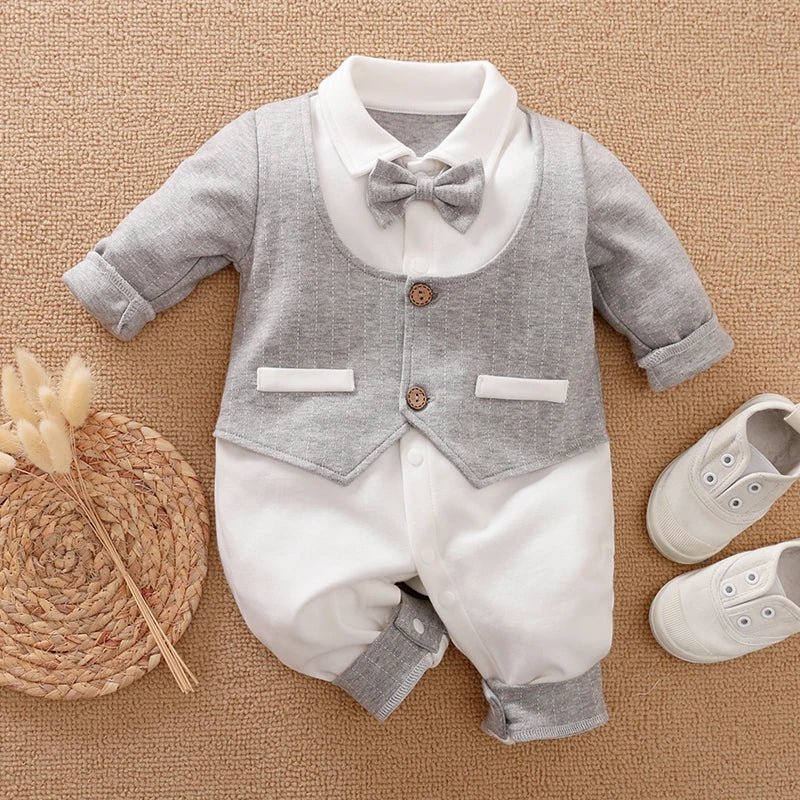 Newborn Clothes Spring And Autumn 0 - 18m Gentleman Style Handsome Formal Dress Party Cotton Comfortable Long Sleeved BabyJumpsuit - PratSN