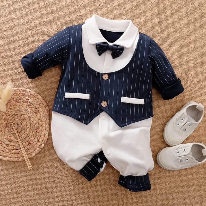 Newborn Clothes Spring And Autumn 0 - 18m Gentleman Style Handsome Formal Dress Party Cotton Comfortable Long Sleeved BabyJumpsuit - PratSN