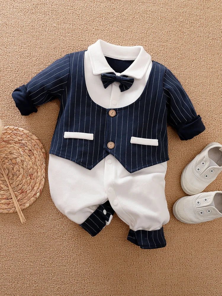Newborn Clothes Spring And Autumn 0 - 18m Gentleman Style Handsome Formal Dress Party Cotton Comfortable Long Sleeved BabyJumpsuit - PratSN