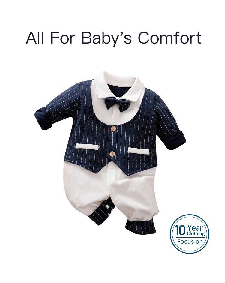 Newborn Clothes Spring And Autumn 0 - 18m Gentleman Style Handsome Formal Dress Party Cotton Comfortable Long Sleeved BabyJumpsuit - PratSN