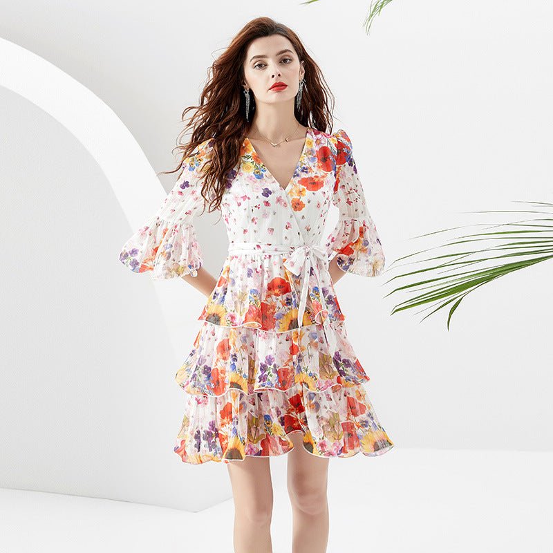 Niche Print Ruffled Tiered Dress - PratSN