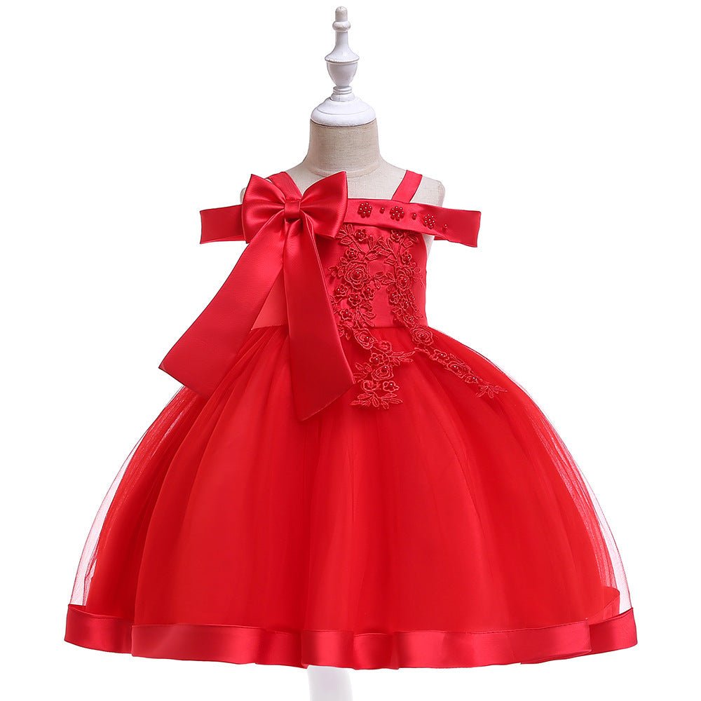 One Shoulder Strap Dress Girls Bow Princess Dress - PratSN