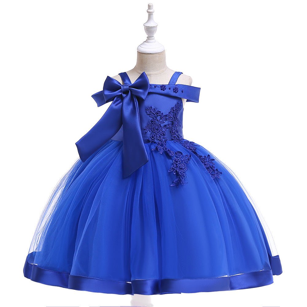 One Shoulder Strap Dress Girls Bow Princess Dress - PratSN