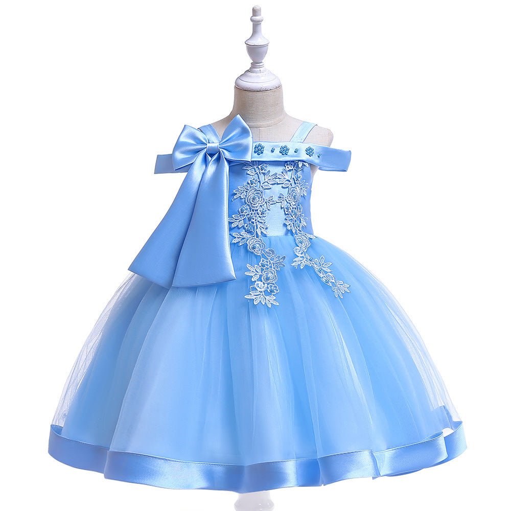 One Shoulder Strap Dress Girls Bow Princess Dress - PratSN